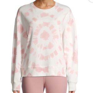 Time and Tru White & Pink Tie Dye Crewneck Long Sleeve Pullover Sweatshirt.